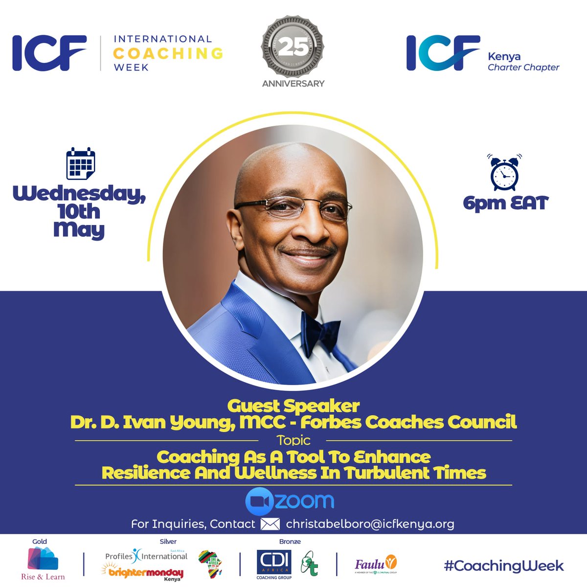 ICWKenyaChapter's tweet photo. Least session of the day starting at 6pm EAT and our guest is Dr. @DIvanYoung MCC of the @ForbesCoaches who will be discussing how coaching can be used as a tool to enhance resilience and wellness in turbulent times.
Join us here https://t.co/z9XmtRkvDW
#ICW2023 @icfkenya https://t.co/Yuk1qo6YSJ