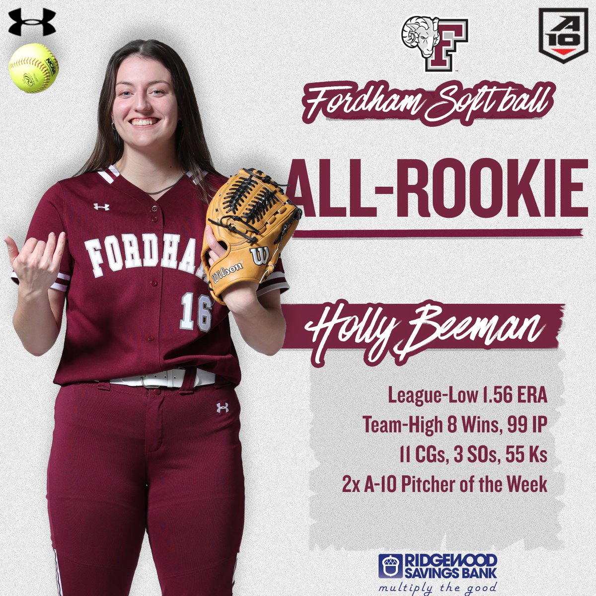 .@FordhamSoftball's Neleh Nogay Named #A10SB First Team All-Conference; Her and Holly Beeman Named All-Rookie

🔗: bit.ly/3M01BDc