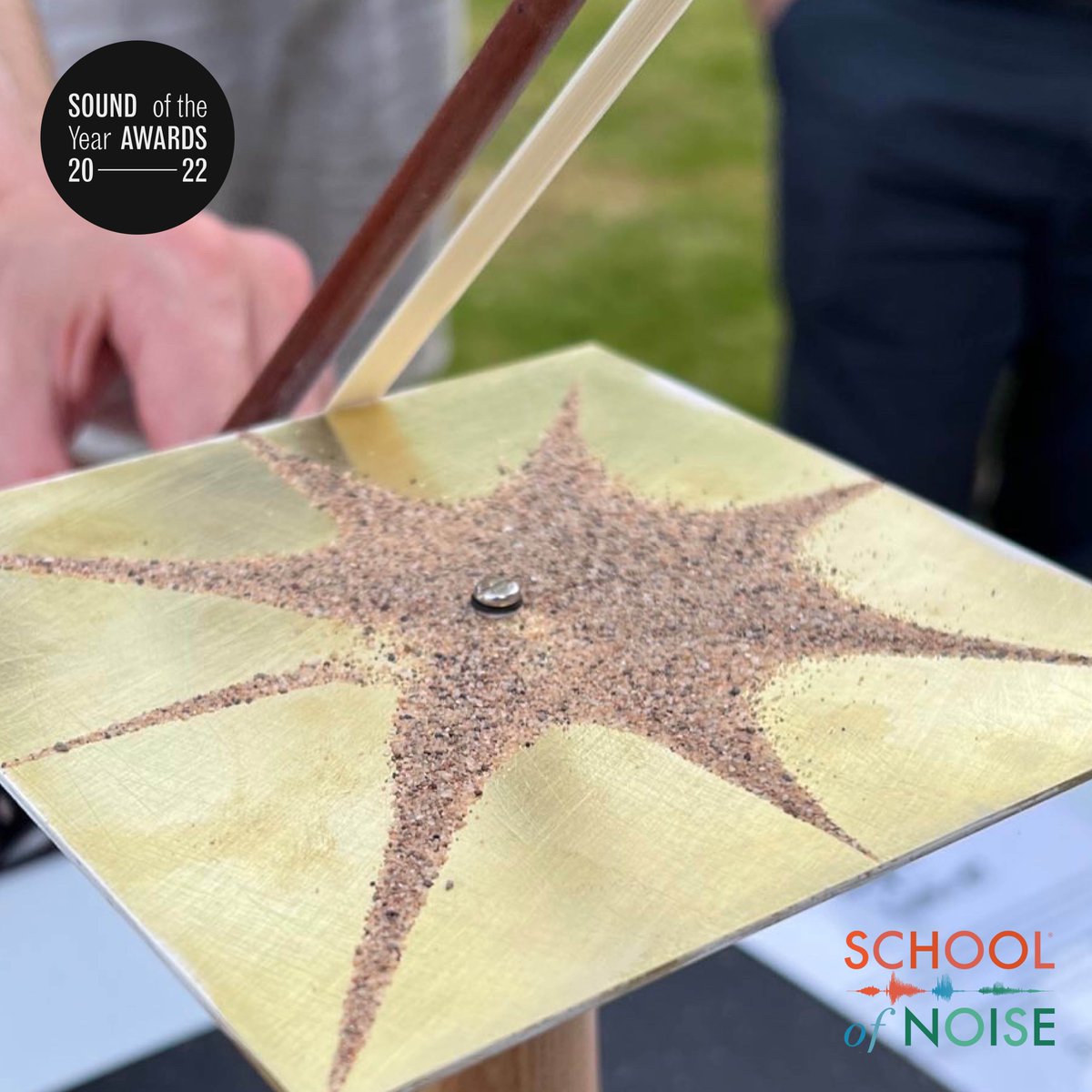 The @SchoolofNoise joins us tomorrow at our Evening of Sound at The @BritishLibrary! They'll be at the bar before and after the main event, offering musical and scientific gear for the audience to play on, including a lithophone and Chladni plate.