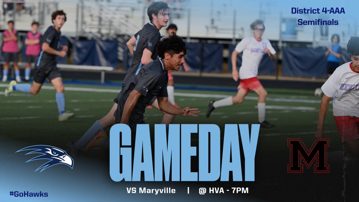 HVA_boyssoccer's tweet photo. 🗣️It's GAMEDAY!!  ⚽️

District 4-AAA Semifinals!

HVA takes on @homeoftherebels at HOME tonight - kickoff at 7PM.  

BE THERE!

#boyssoccer #GoHawks

@HVAHawks @HVAAthletics @HVAstudentsect @prepxtra @MaxPreps @5StarPreps https://t.co/LAzsvY34cR