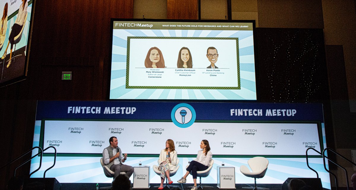 FintechMeetup's tweet photo. @MaryMWisniewski, @CynKleinbaum, and Aaron Plante explored what’s next for neobanks at @FintechMeetup 2023! Neobanks now control a significant portion of the consumer banking market, and fintechs &amp; traditional banks can learn from their successes and failures.#fintechmeetup https://t.co/Sgvlp0Bt9y