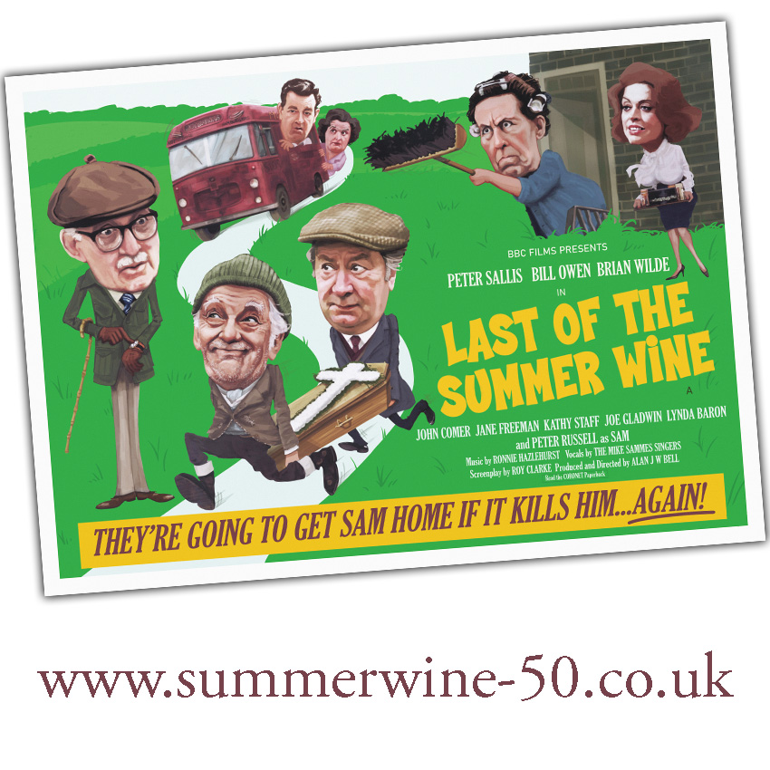 SummerWinos's tweet photo. What if Getting Sam Home was released to cinemas? That's the question posed to artist @S_Mansfield, who we asked to create this retro poster. Prints will be  available at the festival in Holmfirth on 27/28 May – with profits going to Children in Need. https://t.co/JRoEamY3hg https://t.co/X8kdpRS298