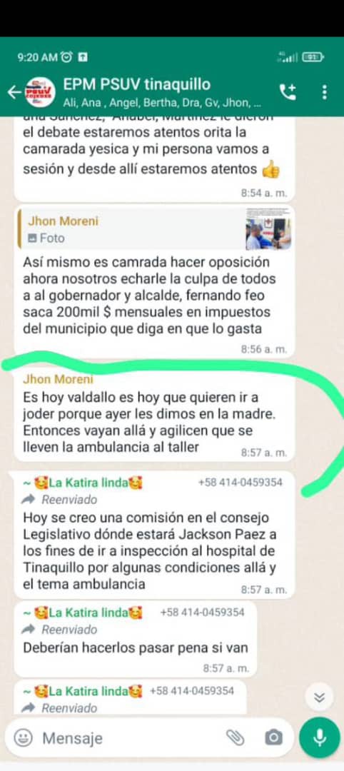 jacksonpaez19's tweet photo. Que el pueblo de Tinaquillo se entere estas son las instrucciones que hoy le da el jefe del psuv @JohnPsuv2050 a su dirigencia pretenden esconder la ambulancia y evitar que se la entreguen al gobernador @albertogalindez  para que la repare el daño se lo hacen es a nuestro pueblo https://t.co/61Jru45DjG