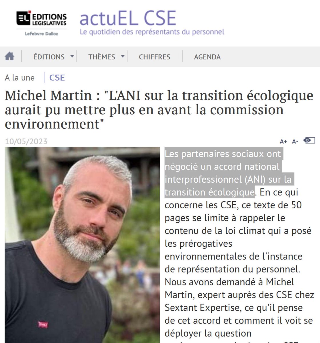 SextantCSE's tweet image. 📢 Les partenaires sociaux ont négocié un #accord national interprofessionnel (#ANI) sur la #transitionécologique. @actuel_ce a demandé @SextantCSE comment nous voyons se déployer la question #environnementale ds les #CSE. Interview [Abo] actuel-ce.fr/content/michel…  #DialogueSocial