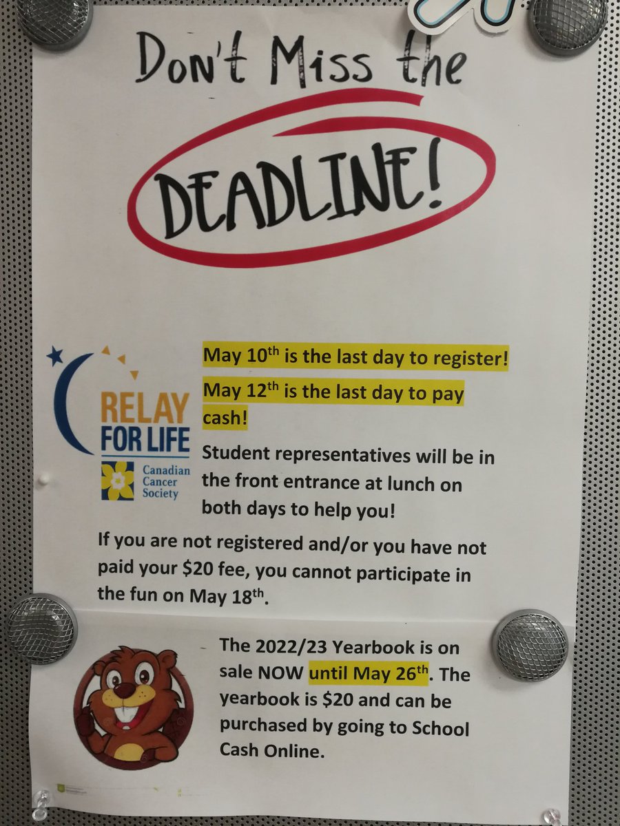 Some important deadlines coming up regarding Relay for Life and The 2022/23 Yearbook. Your Lord Dorchester LLC is the place to go to be in the know. 😁