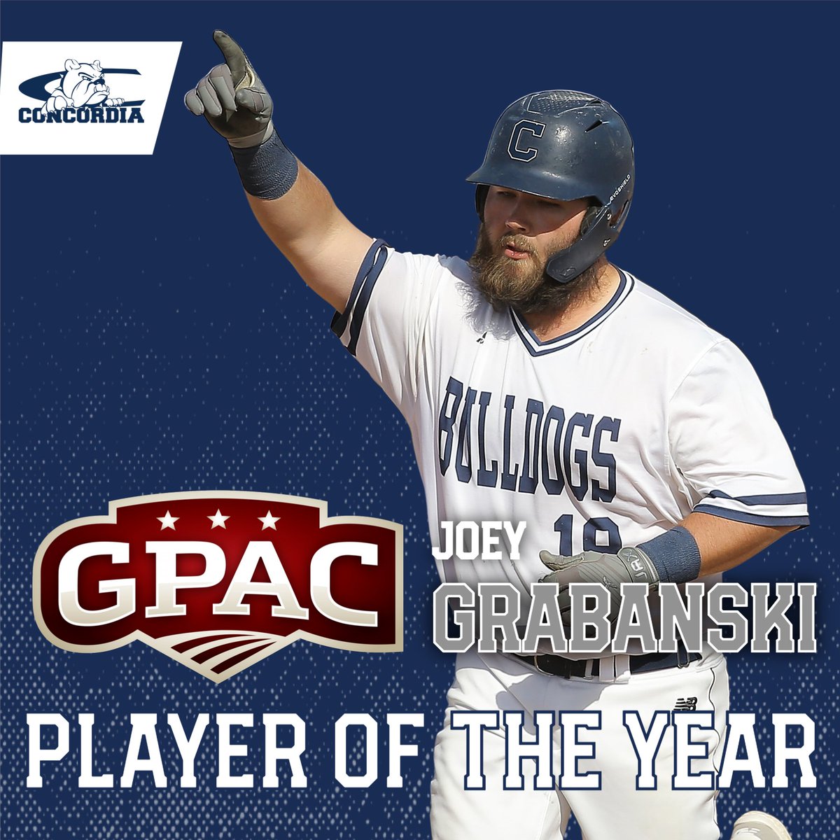 🏅 2023 GPAC All-Conference 🏅
⭐ GPAC Player of the Year!⭐

⚾ <a href="/Jgrabanski6/">Jgrabanski6</a> | Grand Forks, ND

📈 2023: .387 BA, .494 OBP, .822 SLG, 67 R, 11 2B, 24 HR, 72 RBIs, 54 G.

📝 3x 1st Tm All-GPAC; <a href="/cunebaseball/">Bulldog Baseball</a> career HR record holder (59); owns .744 career SLG% in 166 G.