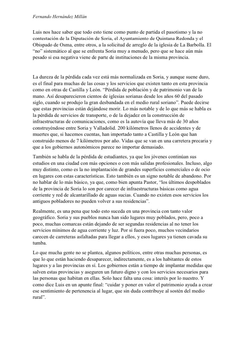 Fer_her_17's tweet photo. La pérdida de patrimonio va de la mano con la España vaciada ✍🏽

Reportaje sobre Soria y su pérdida de servicios, a la que se suma la pérdida cultural. 
Gracias @lc_pastor, por tus declaraciones y tu labor. #RománicoSinTecho #Soria 
@SoriaYa @desdeSoria @sorianoticias 
@dipsoria https://t.co/crDuvE7kRO