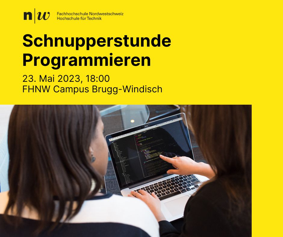FHNWTechnik's tweet photo. Sie interessieren sich für einen Einstieg in die Informatik, aber sind sich noch nicht ganz sicher, ob Sie sich zum Bachelor-Studium anmelden möchten? 

Dann laden wir Sie herzlich zur Schnupperstunde Programmieren am 23. Mai 2023 ein!

Jetzt informieren: https://t.co/xztIXIOTHz https://t.co/5ZV7luTSMg