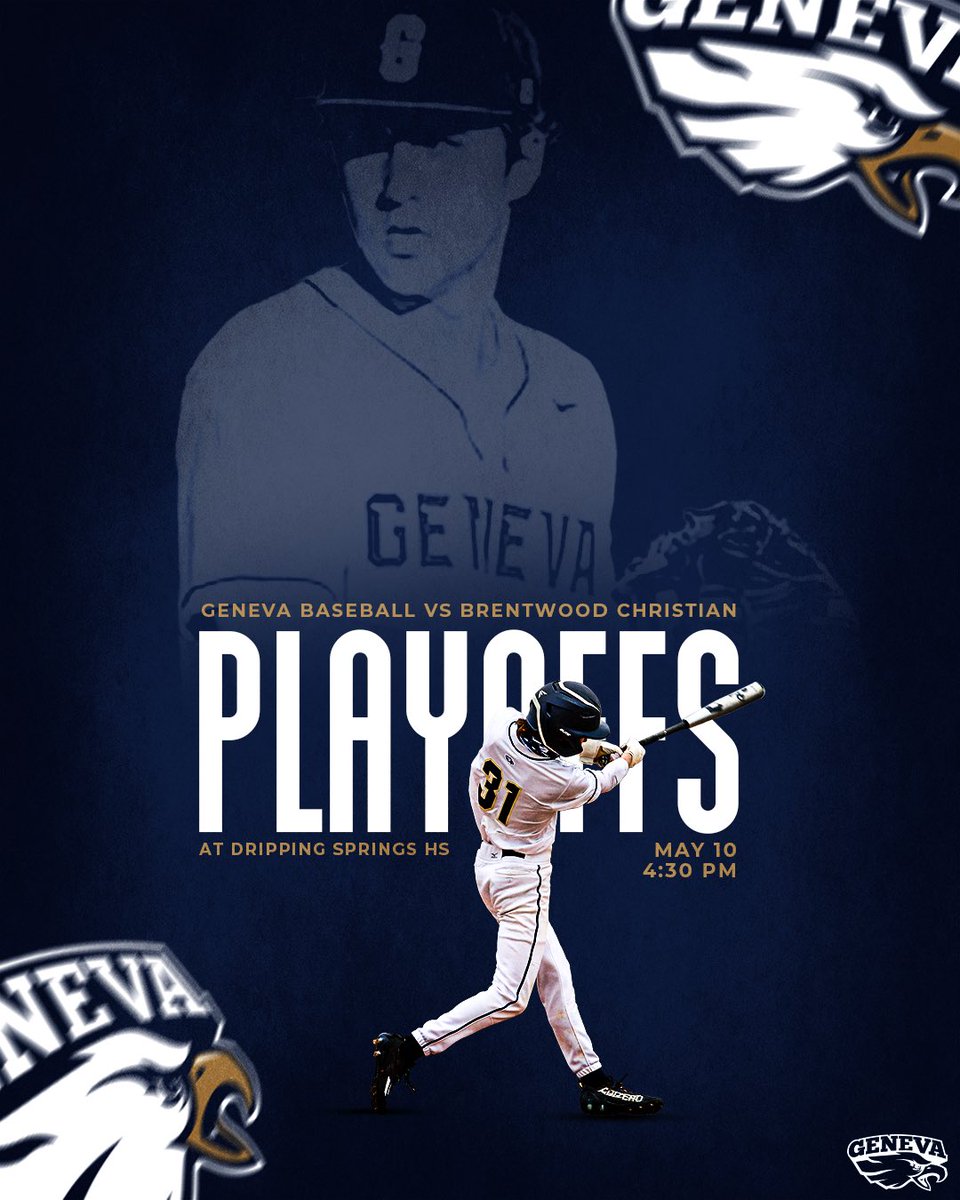 GSB_AthleticsTX's tweet photo. It’s GameDay ⚾️. 

Geneva will be taking on Brentwood Christian in a matchup of #1 Seeds looking to advance to the State Tournament! Let’s go Eagles 🦅 

#TalonsUp 

⏰ 4:30pm
📍 Dripping Springs High School https://t.co/BPIBxwAmJp