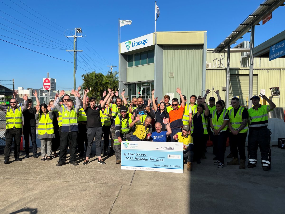 OneLineage's tweet photo. The #oneLineage team in Hemmant (AUS) recently hosted an event to celebrate our partnership with FareShare! The Lineage Foundation for Good is very excited to be donating over A$40,000 to help those in need throughout the community. Great job, team! #oneLineage #LineageForGood https://t.co/WiAh9yf7QR