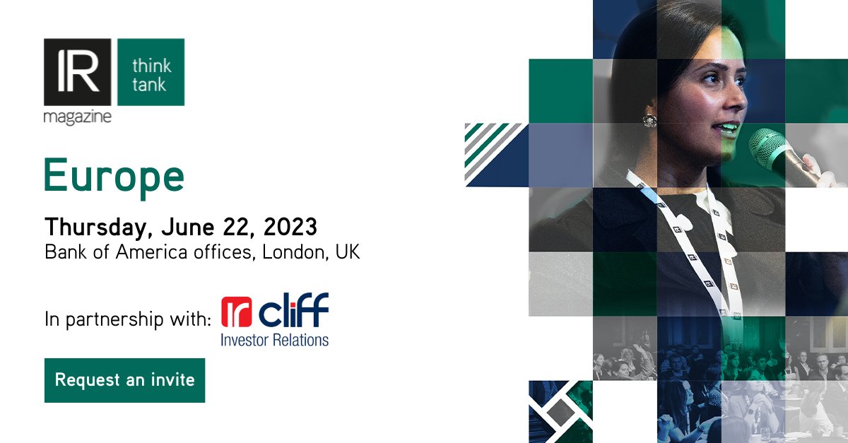Proud to be supporting @IRMagazine  for #EuroThinkTank on June 22
Join us in-person to have frank and open discussions on the issues most relevant to your business in an informal environment.
events.irmagazine.com/eurothinktank/…
#irchat #IRThinkTank #EuroThinkTank