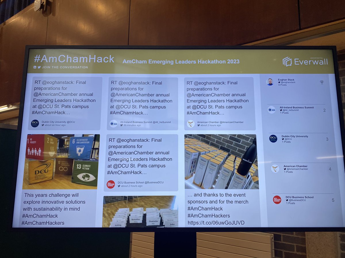 BusinessDCU's tweet photo. Delighted to be once again hosting the #AmChamHack conference here in @DCU St Patrick’s Campus! Looking forward to the next few days💡 https://t.co/FNLZGCkw0r