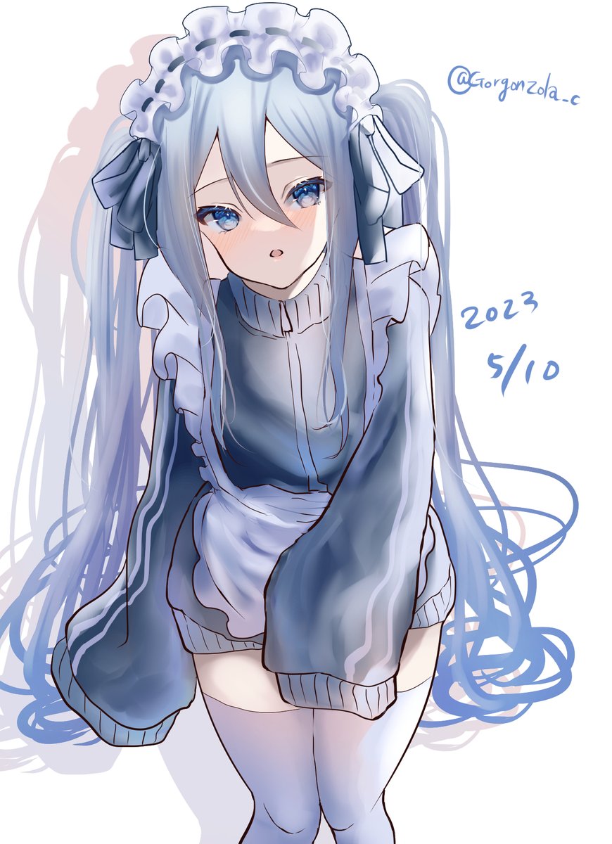 1girl solo blue eyes thighhighs long hair twintails sleeves past wrists  illustration images
