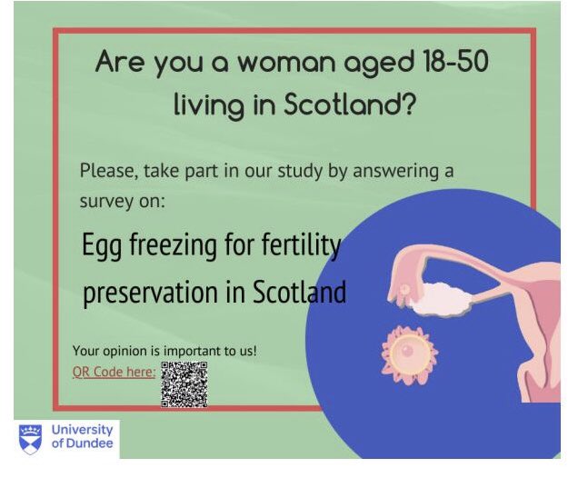FedericaLopes1's tweet photo. If you are a woman, aged between 18-50 resident in Scotland, we would like to hear from you! 
Please, answer this anonymous survey (https://t.co/71Jy1aRF2N) to take part to a research study conducted by the University of Dundee – Reproductive Medicine. https://t.co/XsMspGdI5L