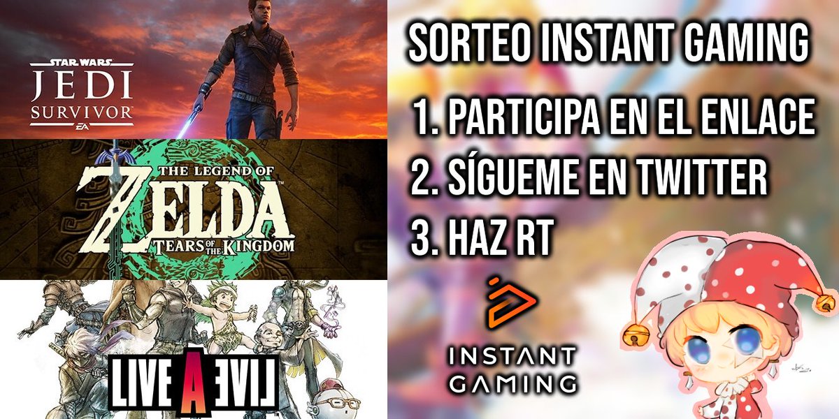 GeraruTaru's tweet photo. 🎁 ¡SORTEO! 🎁
¡Gana el juego que tú quieras con Instant Gaming!

1⃣ Participa en el enlace del siguiente tweet
2⃣ Sígueme en Twitter
3⃣ Haz RT 🔁

¡Si ganas, podrás elegir el juego que tú quieras de todo el catálogo de la web!

📅 Fecha límite: 1 de Junio
❤️ ¡MUCHA SUERTE! https://t.co/W0la87V8IR