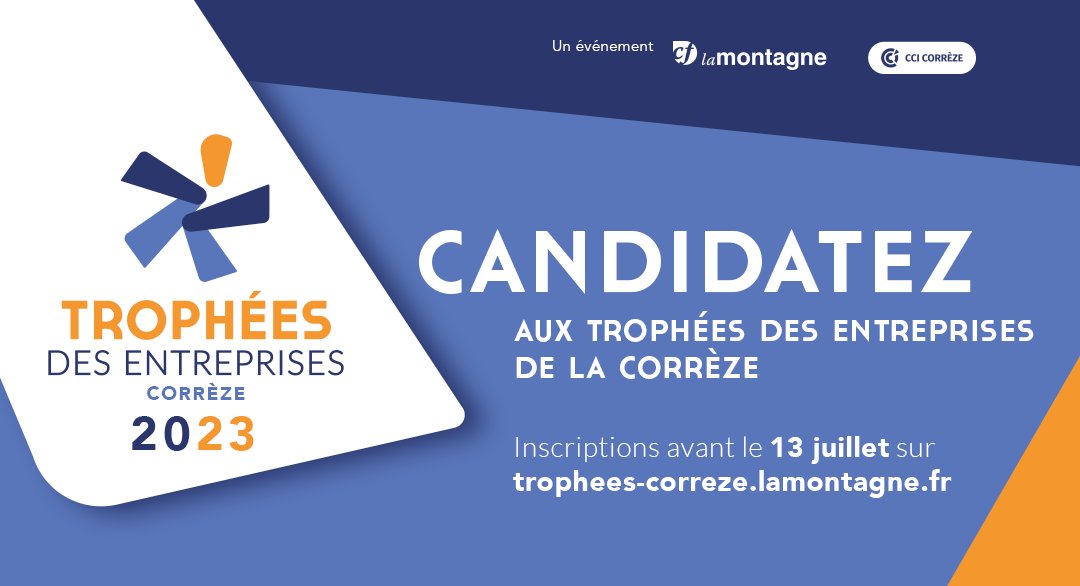 ✅ La 5e édition des Trophées des Entreprises de la Corrèze 2023 aura lieu le 12 octobre.

✅ La Montagne et la CCI Corrèze, organisateurs de cet évènement, invitent les dirigeants corréziens à candidater dès aujourd'hui :

👉 bit.ly/41ojjWu