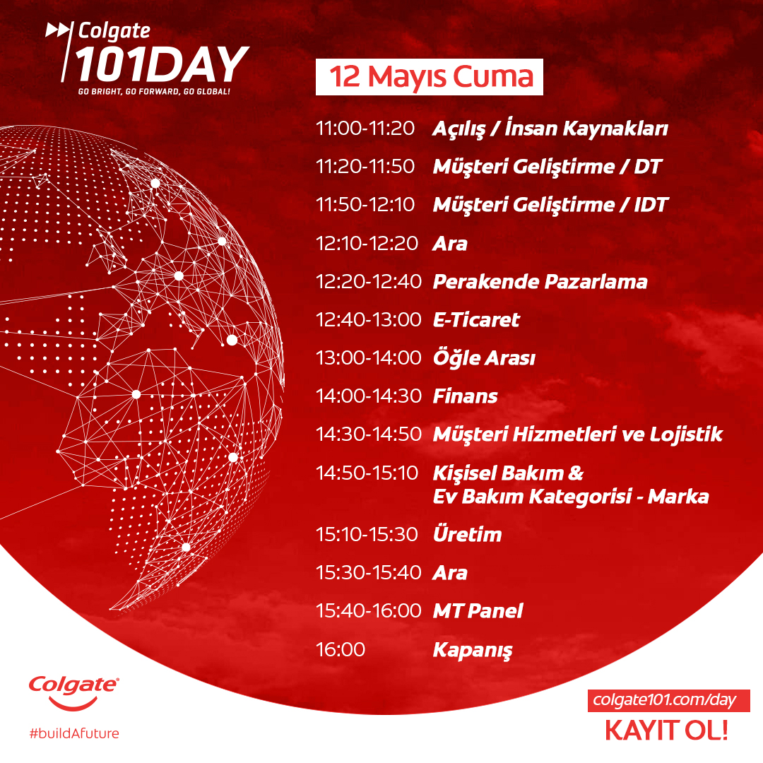 MTStaj's tweet photo. 🥳 Colgate-Palmolive'ı, şirketin çalışma şeklini ve departmanları hakkında daha fazla bilgi edineceğin Colgate101 Day'in program akışı açıklandı!

12 Mayıs'ta gerçekleşecek etkinlik hakkında detaylı bilgi ve kayıt için tıklayabilirsin: https://t.co/GEWzJ3bUXP https://t.co/3A1TgVEzTN
