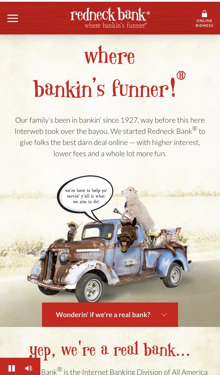 mikehorrocks's tweet photo. Cool approach for All America Bank & how they basically have opened a DBA & a #digitalbranch for deposits. Love hearing these stories at #fxt23 & how folks are #reinventing #banking Who would not want an account at #redneckbank? What sets you apart? @Fin_X_Tech @bakerhill https://t.co/V3Wj7GUulW