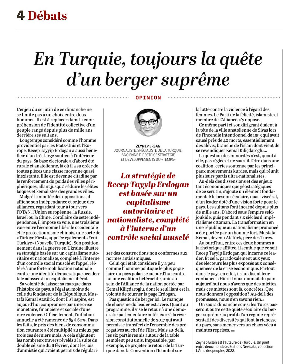 Merci à <a href="/LeTemps/">Le Temps</a> pour la belle place accordée à ma chronique de ce jour consacrée aux enjeux du scrutin de ce dimanche en #Turquie.