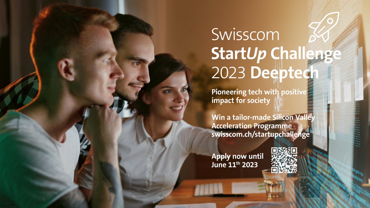 Is your deep tech startup driving positive change for society? Apply for the Swisscom StartUp Challenge 2023 until 11 June 2023 and win a tailor-made Acceleration Programme to Silicon Valley! 👉 lnkd.in/dR3gde9