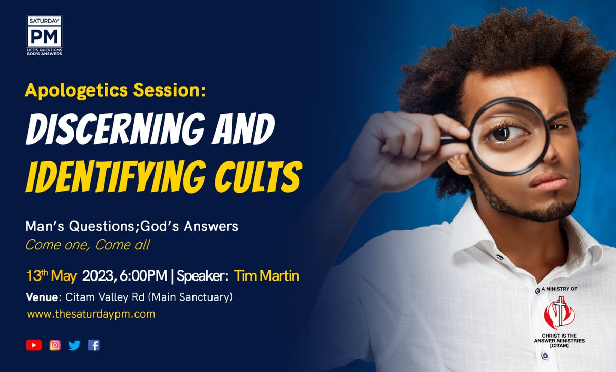 TheSaturdayPM's tweet photo. In the wake of many false prophets and teachers. We take some time to learn and ask questions on, how do we identify and discern those who profess the faith but don't act or teach right? Join us this Saturday for an Apologetics session @ 6:00pm with Tim Martin at CITAM ValleyRoad https://t.co/eCbsf3B1kR