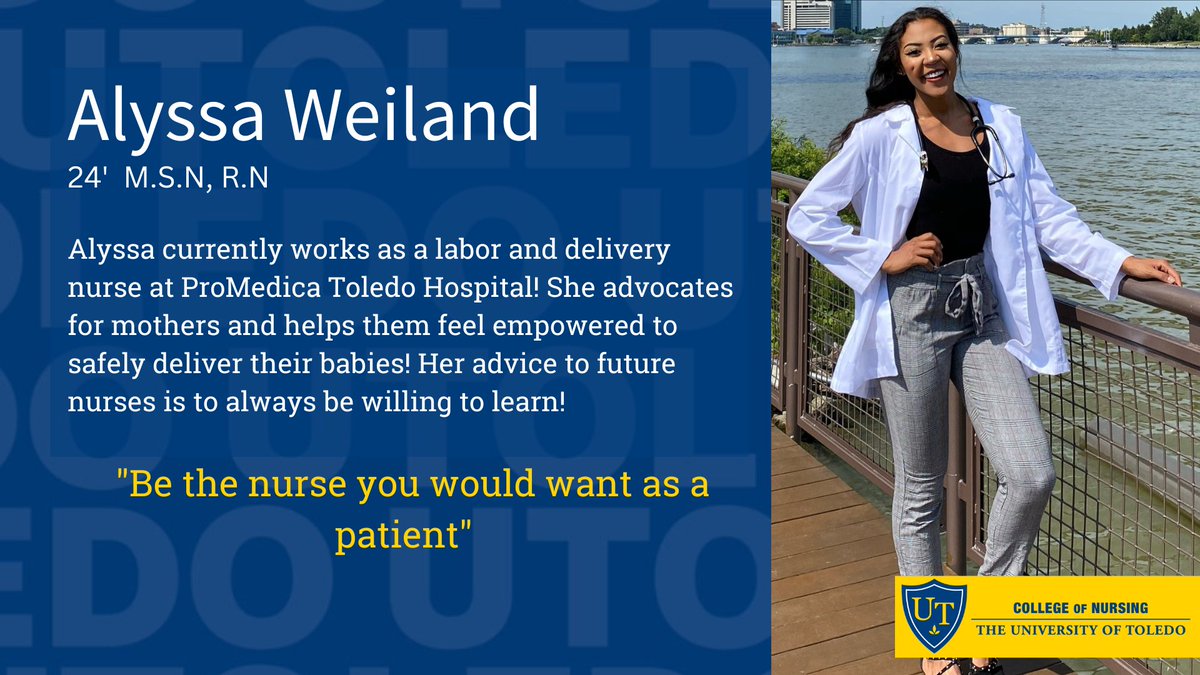 UTRocketNursing's tweet photo. Today we are highlighting one of our remarkable students Alyssa Weiland. She works as a labor and delivery nurse at #ProMedica Toledo Hospital. Alyssa will be graduating from our Family #NursePractitioner program as an #MSN in May 2024. Way to Go Alyssa!
#gorocketnursing https://t.co/8maHQKWLSQ