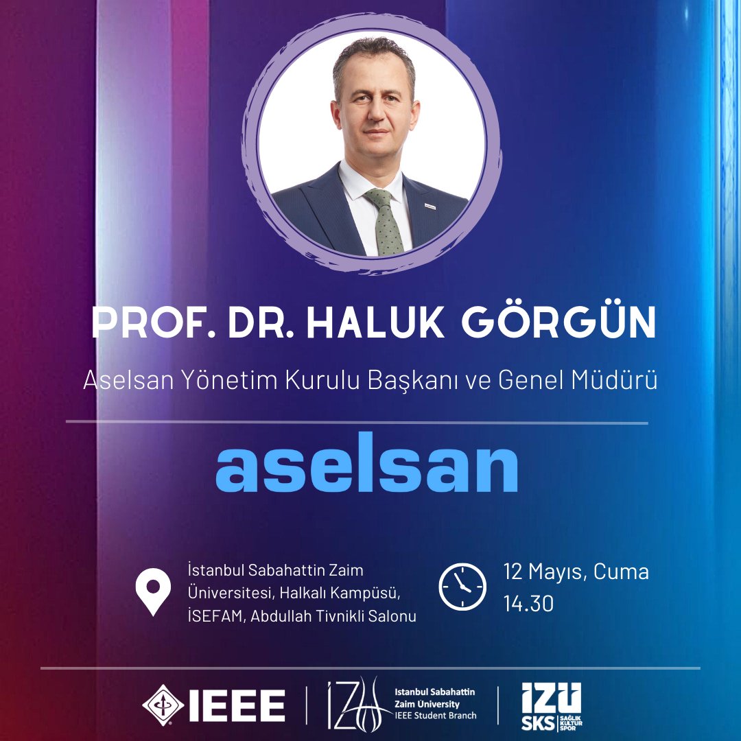 zaimuniv's tweet photo. -T.C. Cumhurbaşkanlığı SSB Helikopter Dairesi Başkanı Hüseyin Avşar
-Aselsan Kurumsal Yönetim Genel Müdür Yardımcısı Prof. Dr. Hakan Karataş
-Aselsan Yönetim Kurulu Başkanı Prof. Dr. Haluk Görgün konuğumuz olacak. https://t.co/nwxWNk1wbw
