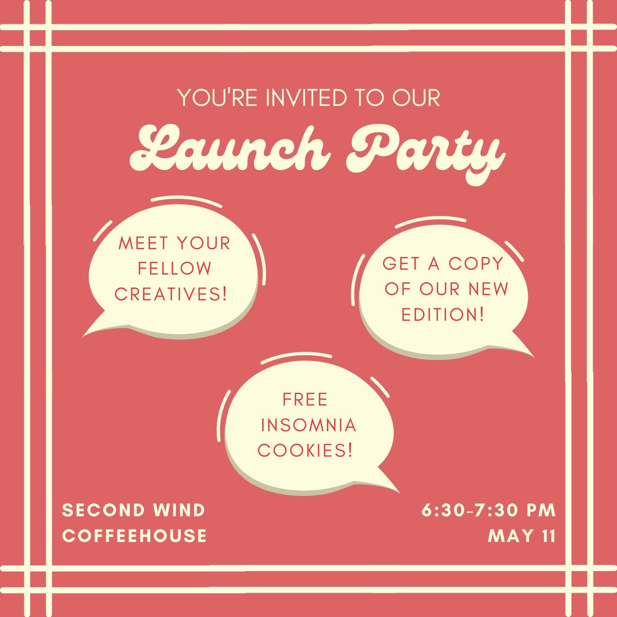 asterreview's tweet photo. We are thrilled to announce this year's launch party! This Thursday, May 11, from 6:30-7:30pm @2ndwindcoffee, we will celebrate our newest edition and everyone who submitted work this semester! All are welcome! https://t.co/uYTfpwChsU