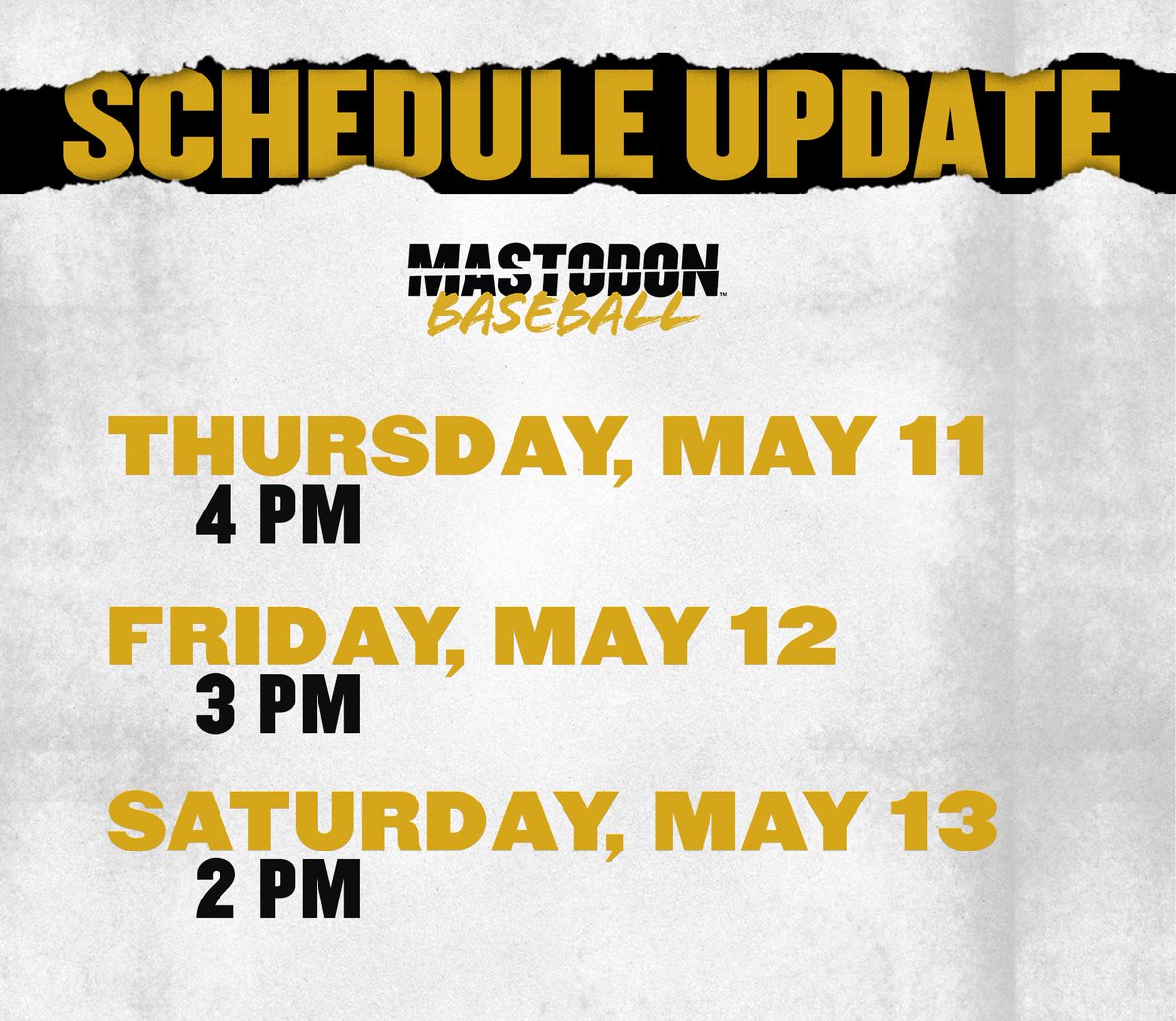 Due to the weather forecast for this weekend the #HLBASE series with <a href="/OaklandBSB/">Oakland University Baseball</a> will start tomorrow at Mastodon Field. See schedule below.

#FeelTheRumble