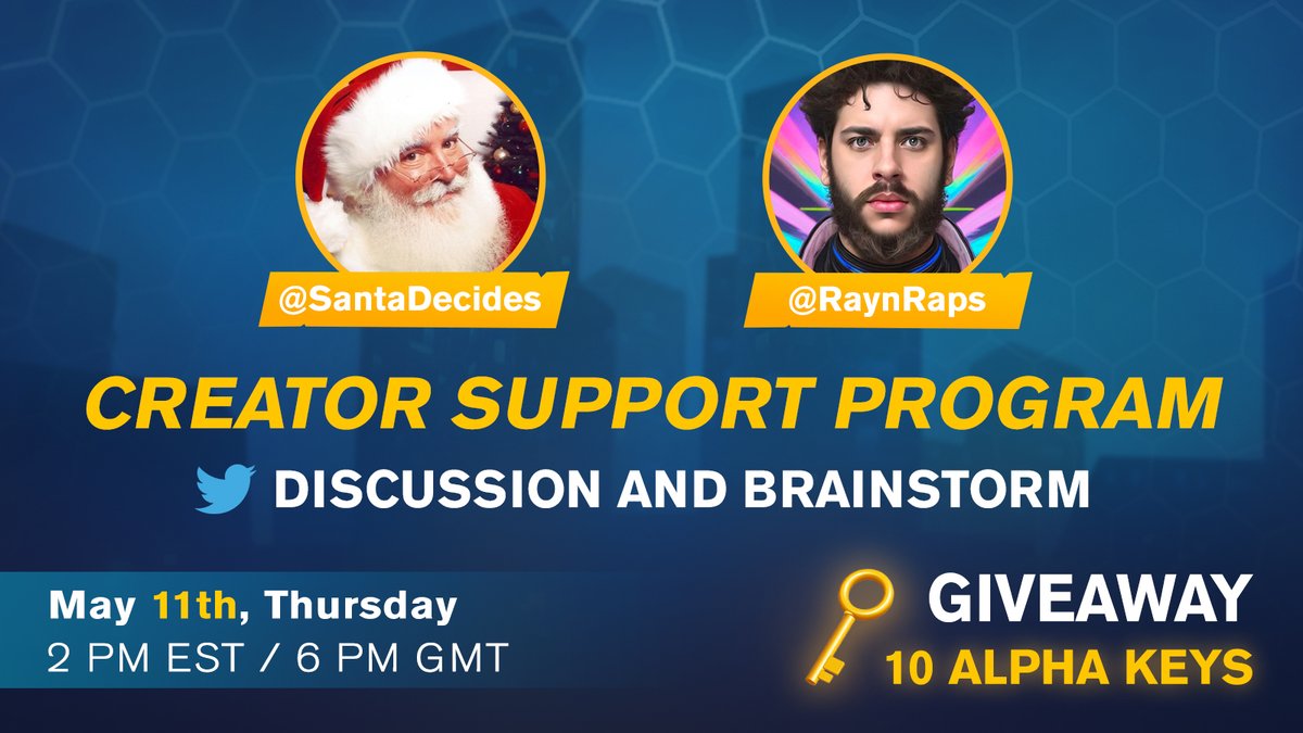 exylos_ai's tweet photo. 📢 Join our #TwitterSpaces event with @RaynRaps and @SantaDecides on May 11th, 6 PM GMT/2 PM EST!

We'll discuss our Creator Support Program, brainstorm how to better support content creators, and give away 10 #AlphaKeys. 

Don't miss out! 
https://t.co/vzfODQDC6V https://t.co/XiZydJ7wjH