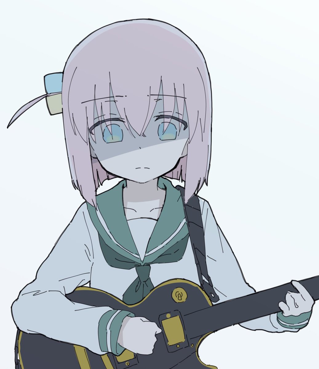 gotou hitori 1girl solo instrument guitar pink hair school uniform holding instrument  illustration images