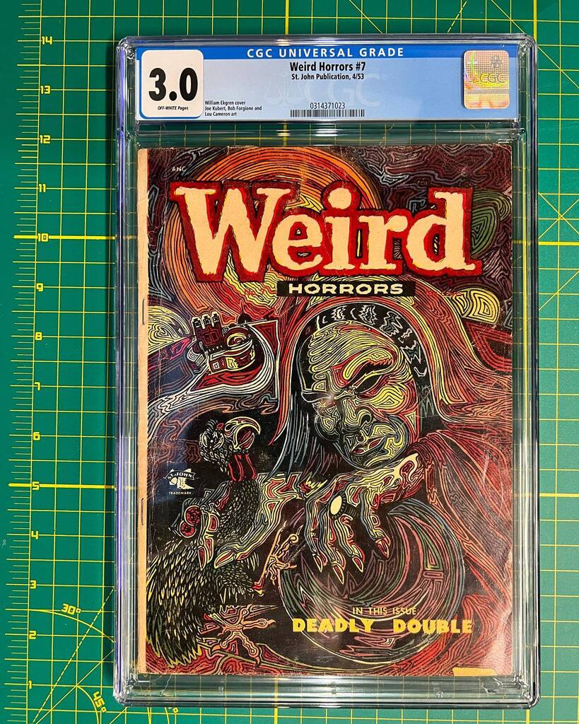 msgcomics's tweet photo. This is a grail book I have wanted for a very long time and I was finally able to pick it up.  Just need to get the other two Ekgren covers.  #precodehorror #goldenagecomics #comiccovers #comicbookart #comicart #igcomicfamily #igcomicbookfamily #igcomicc… https://t.co/K5pqBeLTT6 https://t.co/3ygpEW0sEf