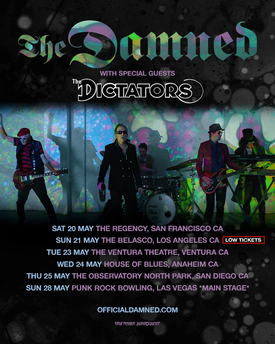 California - The Damned are coming for you... Not long to go now & there’s only a handful of tickets left for the show at LA’s beautiful Belasco Theatre - we’re going to turn it DARKADELIC!