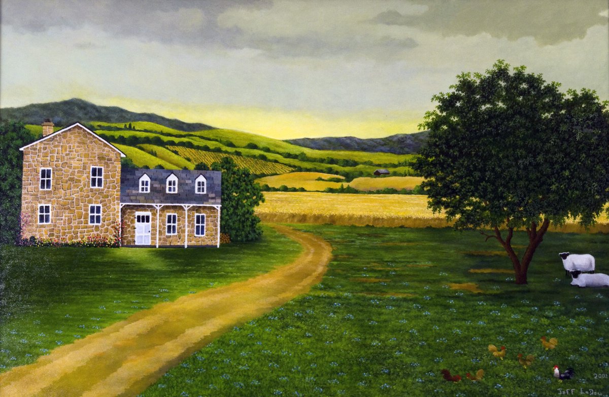 GrohmannMuseum's tweet photo. While the Museum is dedicated to the art of work, that focus reaches beyond factories and heavy industry! Some paintings depict farms and agriculture in an idyllic light–doesn’t “The Cobblestone Farm” look #cottagecore? https://t.co/ljknA7TDqF