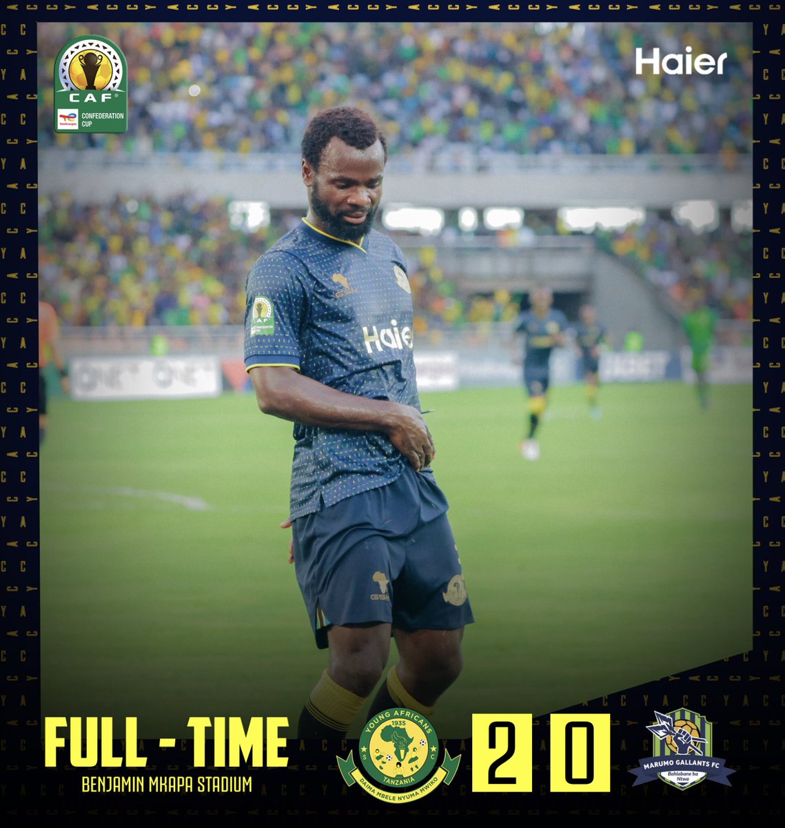 YoungAfricansSC's tweet photo. 𝗙𝗨𝗟𝗟 𝗧𝗜𝗠𝗘⏱️| #CAFCC

Young Africans SC 2-0 Marumo Gallants

#TimuYaWananchi 
#DaimaMbeleNyumaMwiko https://t.co/6A1ZCj7Puh