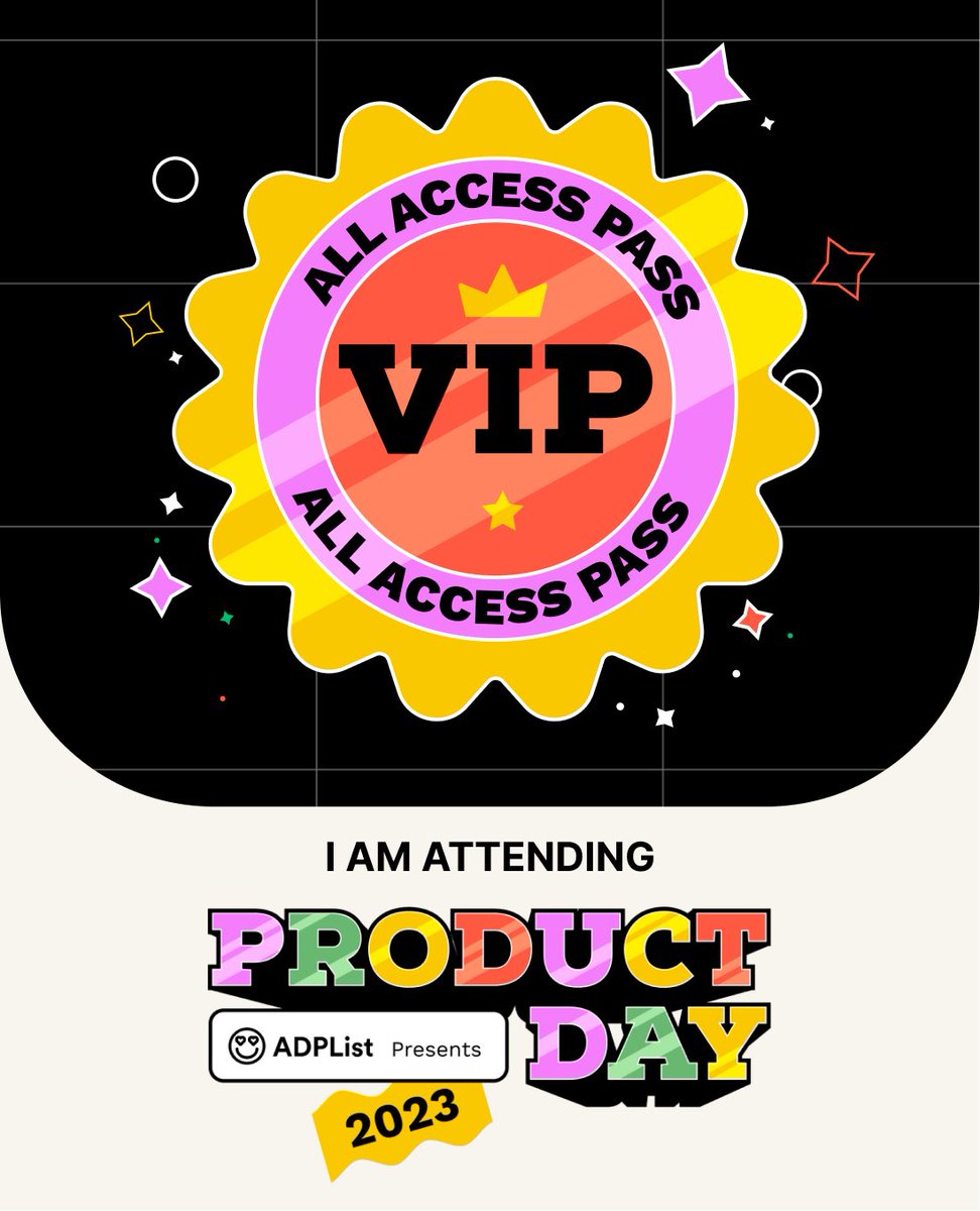 Woohoo, I’m going to ADPList Product Day 2023. And just received my
virtual VIP ticket! Looking forward to this 24hr bonanza of non-stop
learning in groundbreaking work, career growth, future trends, and
entrepreneurship 🎉! Learn more: bit.ly/3FpndGk
#ProductDay2023