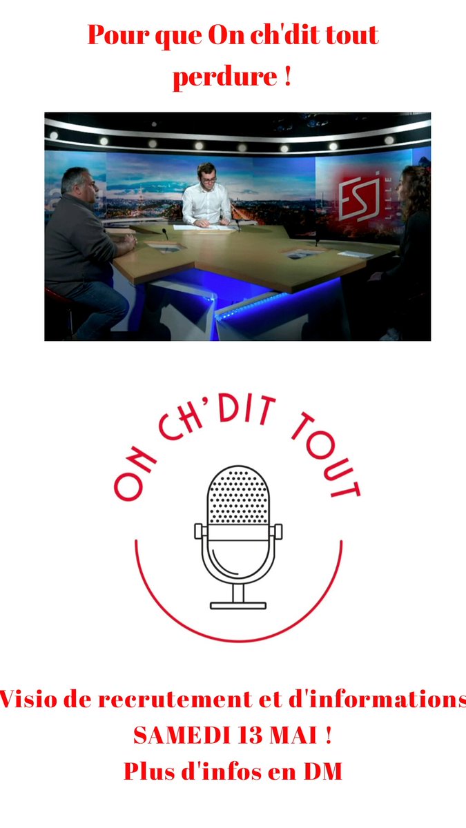 Vous êtes étudiant.e à l'Académie <a href="/ESJLille/">ESJ Lille</a> ou le serez l'année prochaine ?

Le seul média étudiant qui utilise les plateaux télés de l'école est ici ! 

Mais il a besoin d'une relève pour tenir !

Alors venez à notre réunion en visio ce samedi 13 mai !
+ d'infos en DM