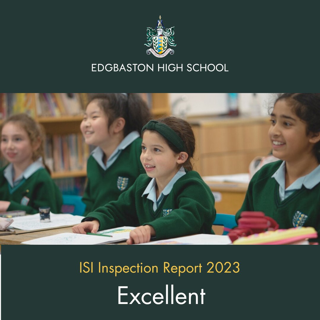 Edgbaston_High's tweet photo. Following an inspection by the Independent School Inspectorate (ISI), we are delighted that EHS has been awarded "Excellent", the highest possible rating in both the main inspection headings. Report in full https://t.co/vhPdrfvfFd

#futureswithoutlimits #WeAreEHS https://t.co/rwSVnvExwe