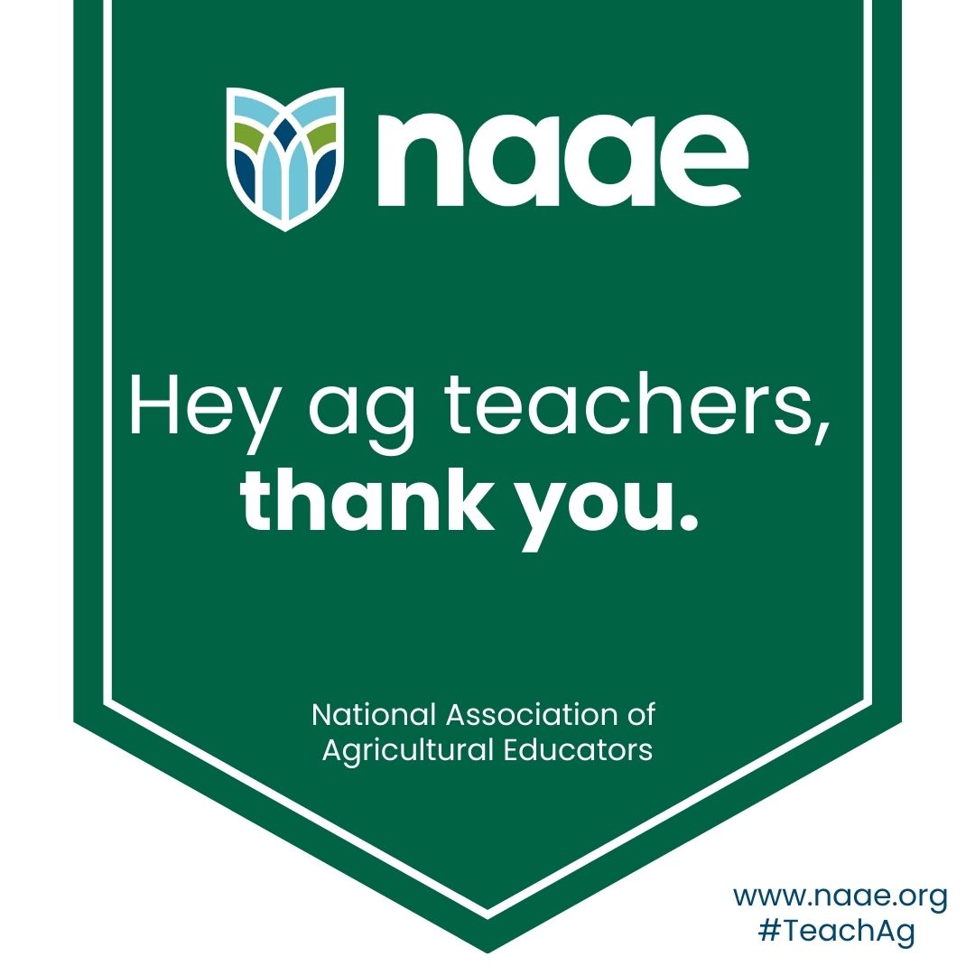 NAAE's tweet photo. We can never say thank you enough. To every agricultural educator out there—thanks for everything. Tag an agricultural educator below who you'd like to say thanks to! #TeachAg https://t.co/1YXEg3c35y