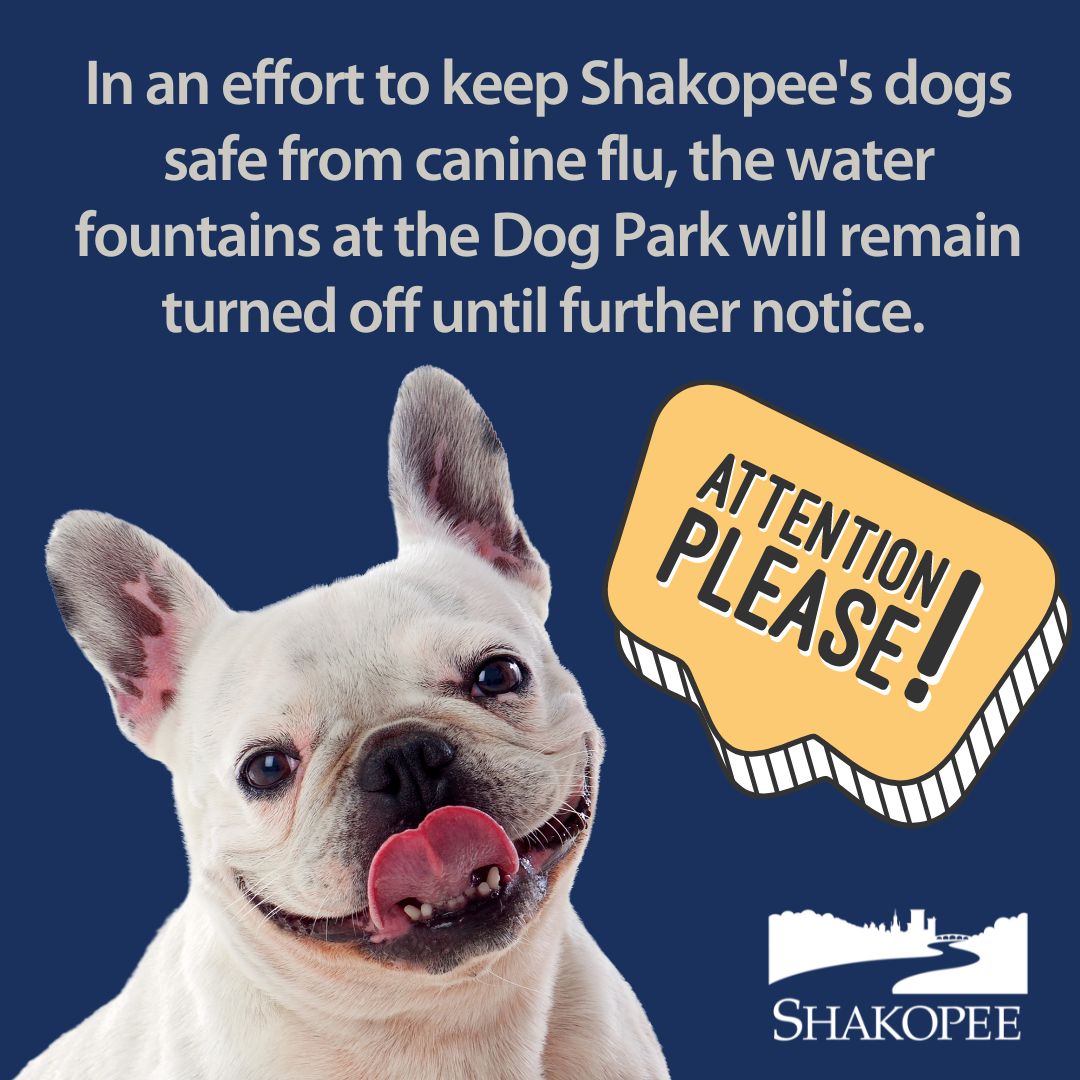 We apologize for any inconvenience, but while the dog flu is going around, we will be keeping the water fountains at the Southbridge Community Dog Park turned off. Make sure to bring your own water for the time being! Thank you!