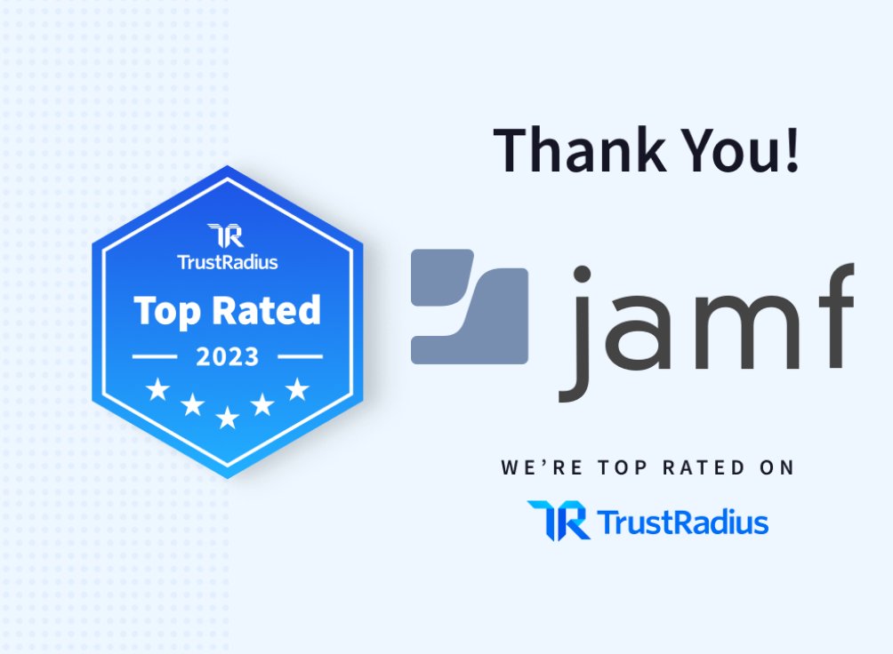 Jamf (@jamfsoftware) on Twitter photo We've won the <a href="/trustradius/">TrustRadius</a> Top Rated Award! ππ Thank you to our amazing customers who shared their experiences and feedback. This recognition reflects our commitment to top-quality service and products. We'll keep delivering the best #MDM and #Security solutions for you! We've won the <a href="/trustradius/">TrustRadius</a> Top Rated Award! ππ Thank you to our amazing customers who shared their experiences and feedback. This recognition reflects our commitment to top-quality service and products. We'll keep delivering the best #MDM and #Security solutions for you!