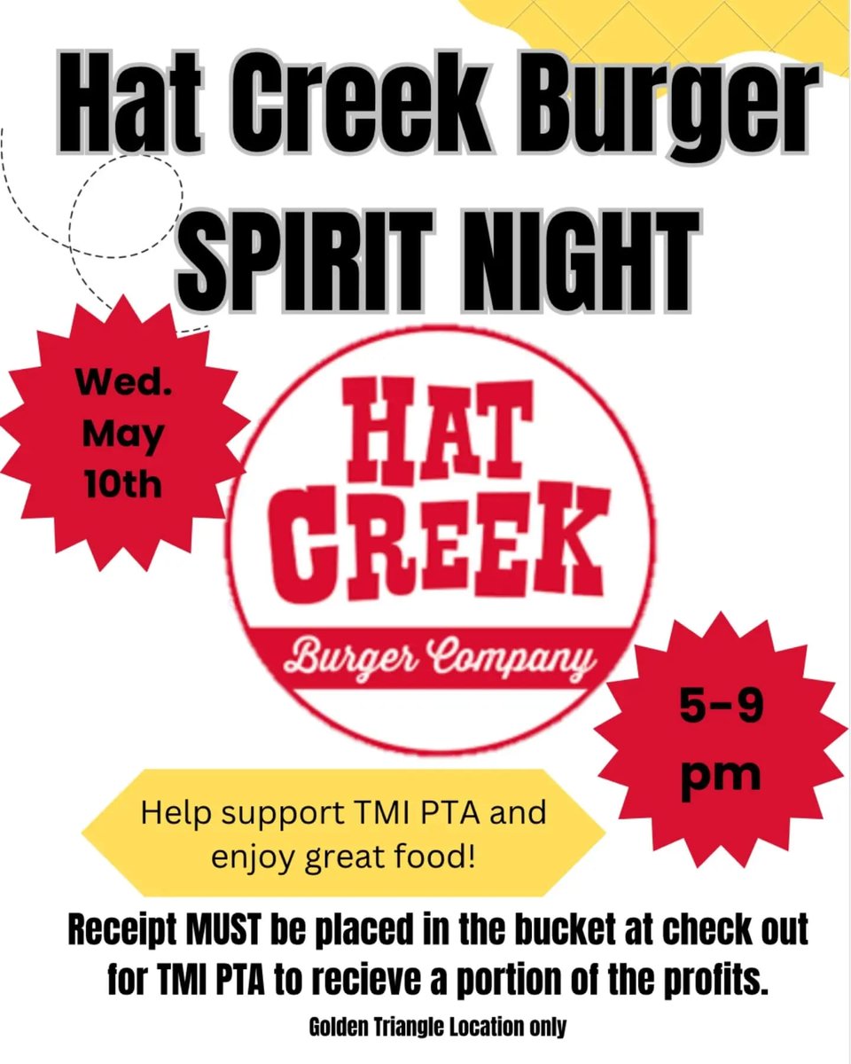Today is the day! 
Last TMI Spirit Night for this school year. Let's go out with record numbers.  Take the night off from cooking and come support the PTA with your participation.