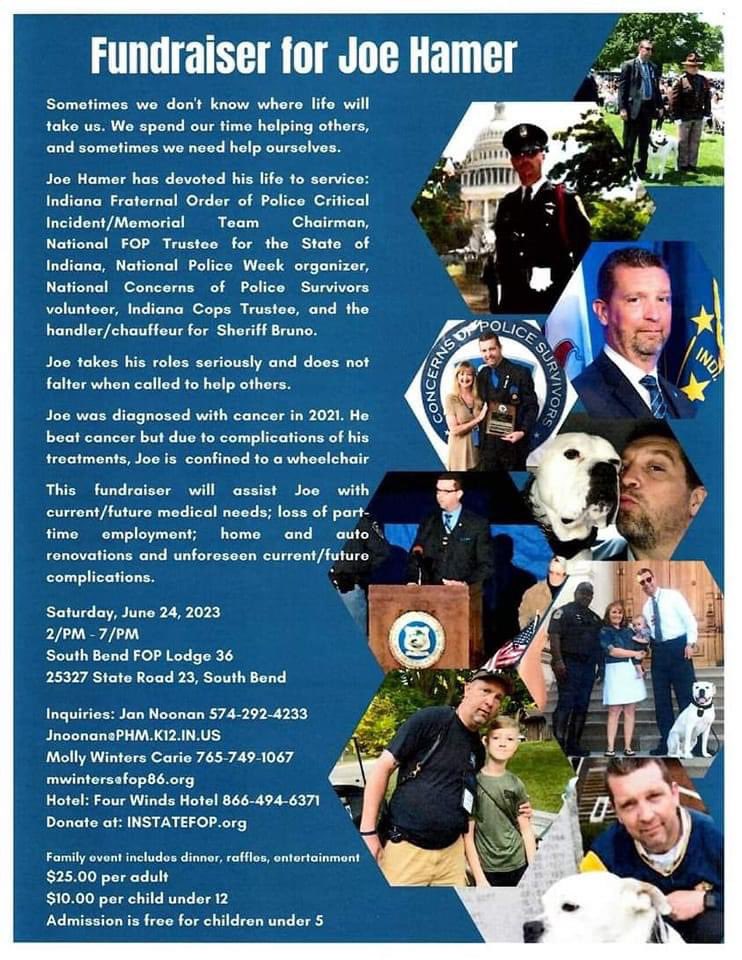 IndianaLawEnfo1's tweet photo. Fundraiser for Joe Hamer Where: South Bend FOP When: June 24th, 2023 (2PM -7PM)
Sheriff Bruno’s handler Info in Photos attached #SheriffBruno #SouthBend #ComfortDog #IndianaPolice #StJoeCounty https://t.co/GPAjpisEsN