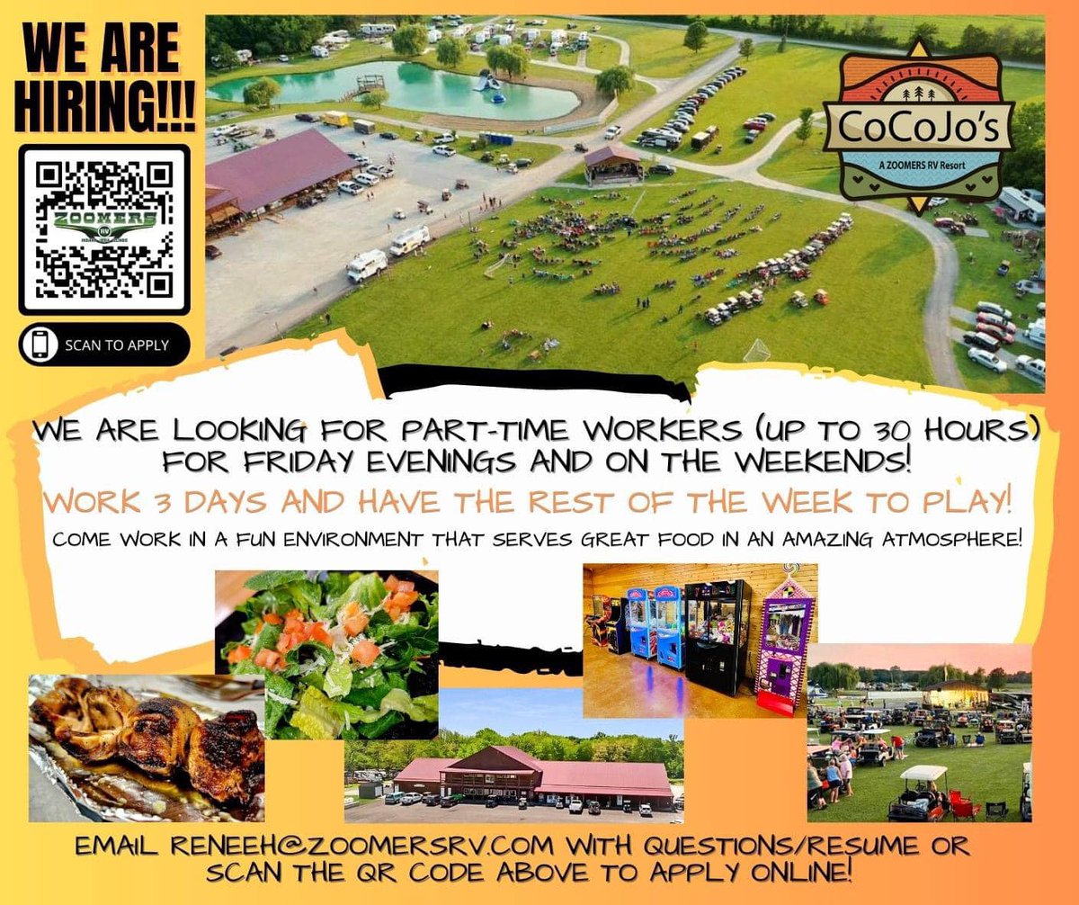 Our very own CoCoJo's RV Campground is hiring! Come join the team and have a great summer with us! Located near Lincolnville and the Salamonie Reservoir in Wabash County!
