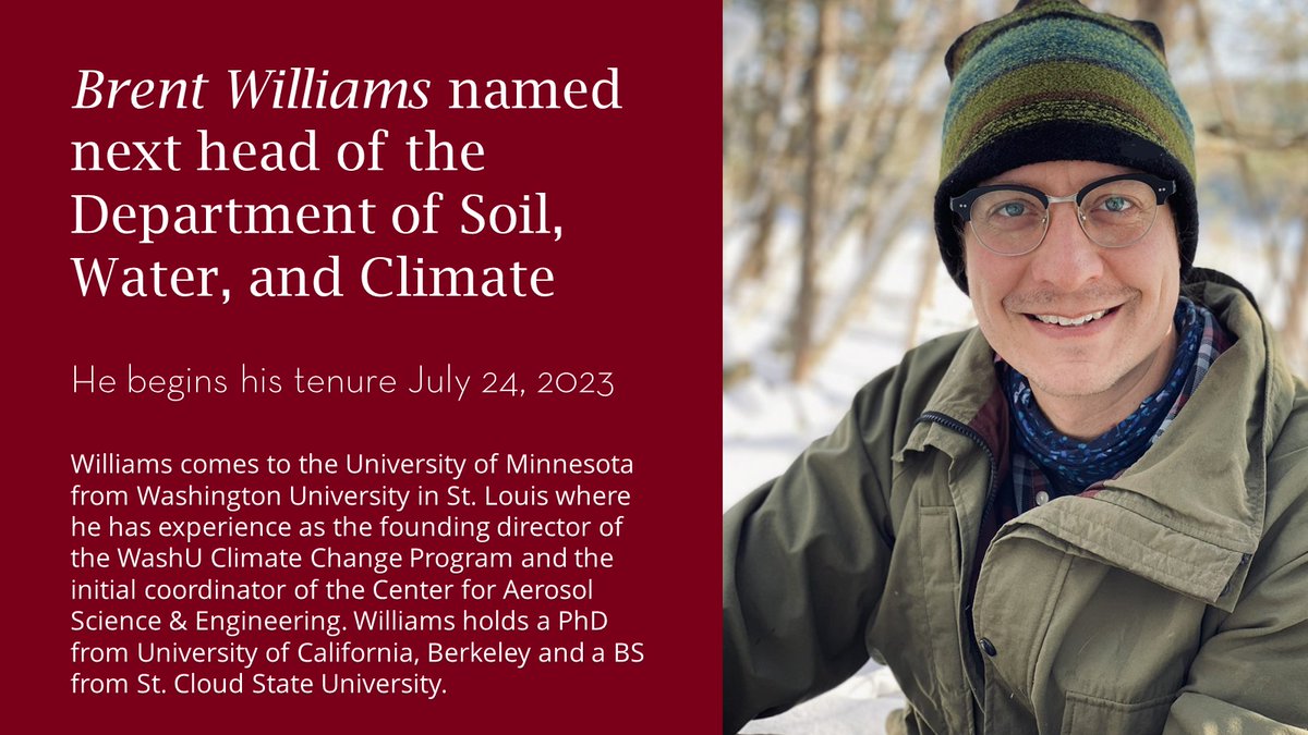 Announcing Brent Williams as the next head of @UMNSWAC. 

"Working together we can help to ensure sustainable resource management, healthy soils, clean water and air, while still meeting the growing agricultural and other development demands."

Learn more: swac.umn.edu/news/introduci…