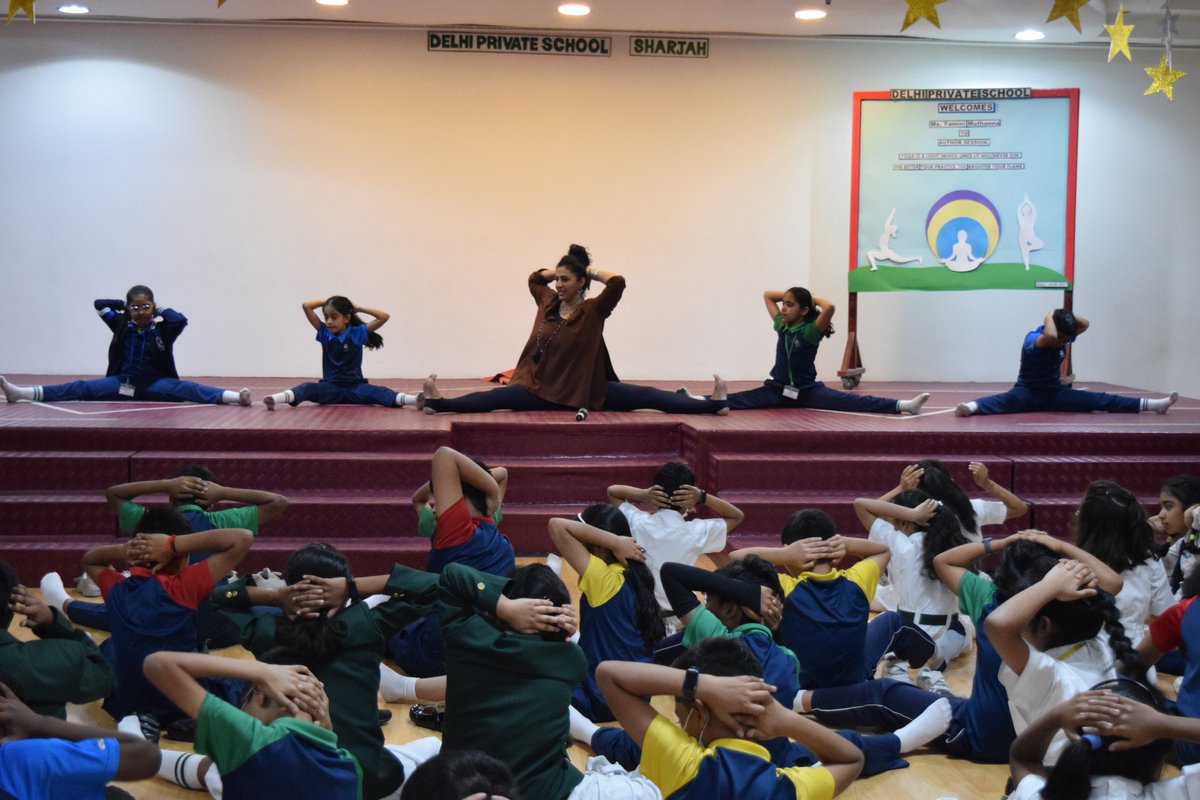 dpsshj's tweet photo. Celebrating Sharjah Children’s Reading Festival &amp; integrating Wellbeing practices, the students of Delhi Private School,Sharjah,Primary Wing participated in a 'Drop Everything And Do Yoga' workshop by author,yoga specialist &amp; danseuse Ms.Yamini Muthanna. @Interstar_AE #yoga https://t.co/QUGwVcFfMu