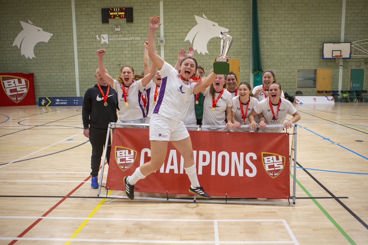 BUCSsport's tweet photo. It’s back to back for @duwafc1 as they retain their BUCS Championship title in a 10-1 victory over @hartpuryfutsal 🏆 https://t.co/rCnQN6kYNB