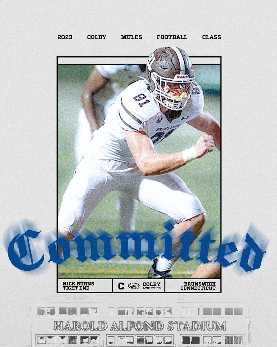 Colby_Football's tweet photo. Welcome to Mayflower Hill | C/O 2027

🐴: Nick Burns
🏫: Brunswick (CT)
🏈: TE
📲: @NBurns514 

#MuleMade https://t.co/HsF7XPKeBp