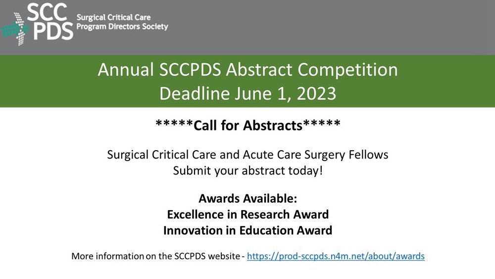 SCC & ACS Fellows submit your abstract today for the SCCPDS research awards! ***Deadline: June 1***
More information at: prod-sccpds.n4m.net/about/awards