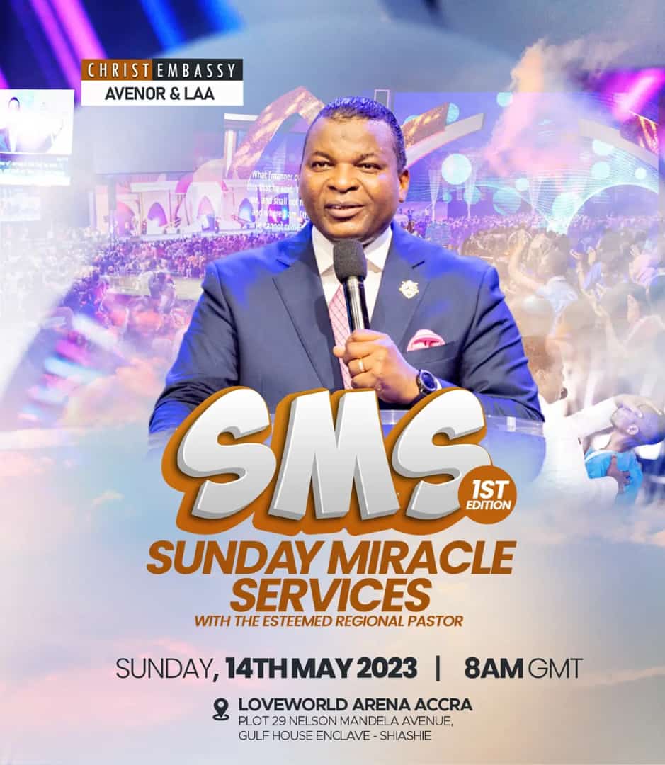 ceaccraghana's tweet photo. 💥Drum rollllssssss... It's something to shout about!!
🔵 First Edition of the #Sunday Miracle Services (#SMS) with Our Highly Esteemed Regional Pastor.
✨Date: Sunday, 14th #May 2023
✨Time: 8am GMT
✨Venue: LoveWorld Arena #Accra
#CeAccraGhanaZone #SundayMiracleService https://t.co/hkGnMfzvTY